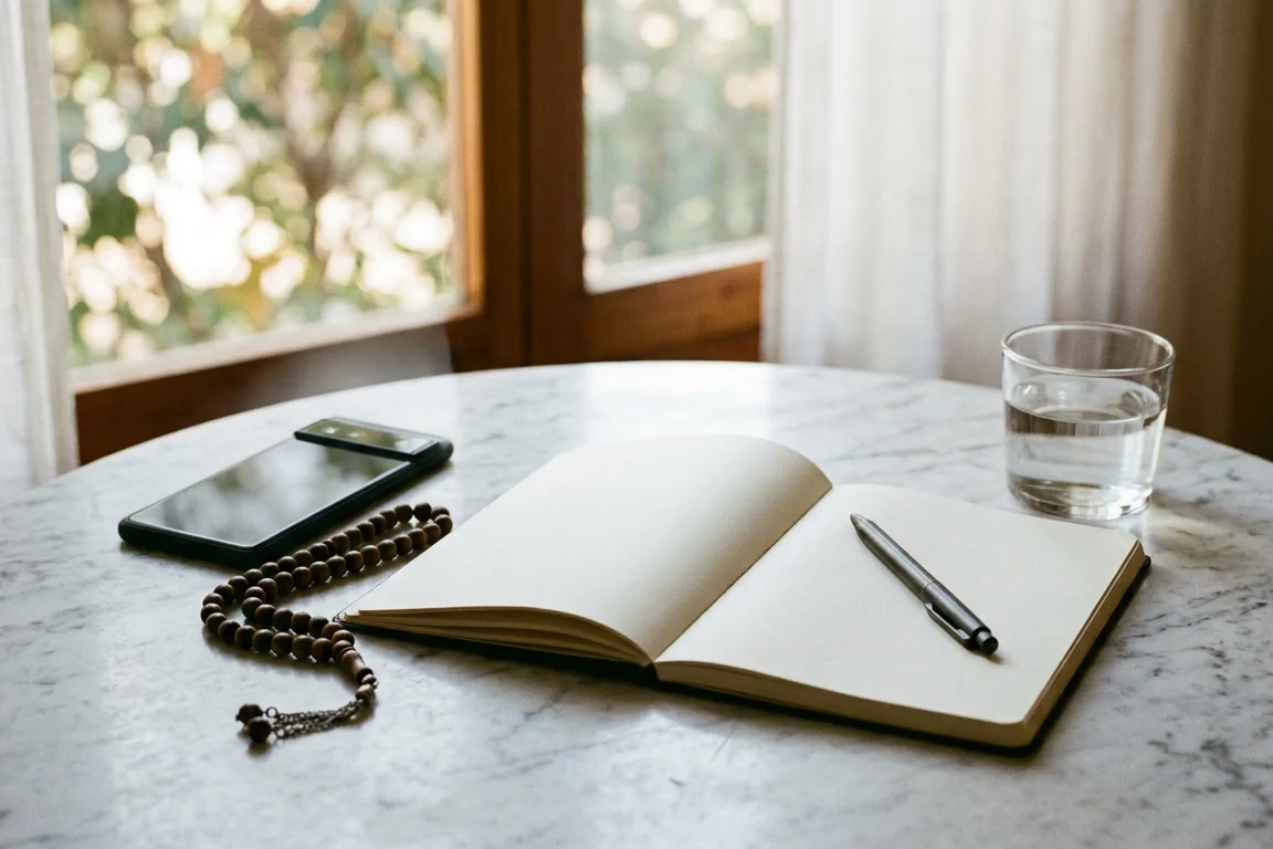 Notebook and pen ready for an Umrah enquiry