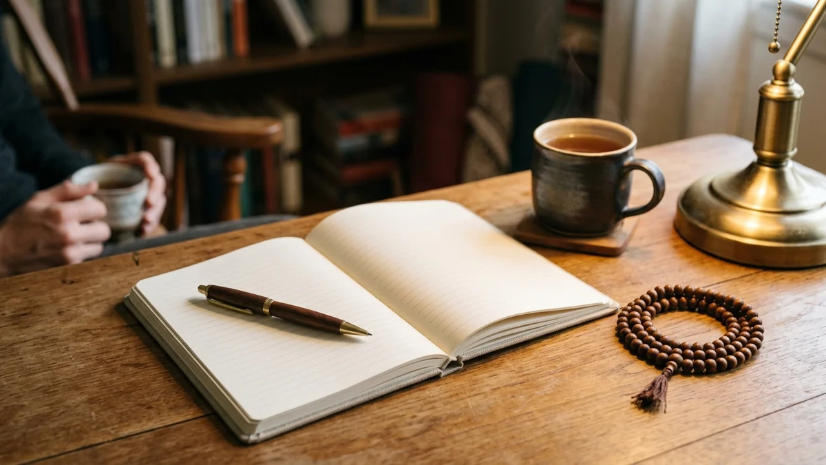 Planning Umrah dates in a notebook