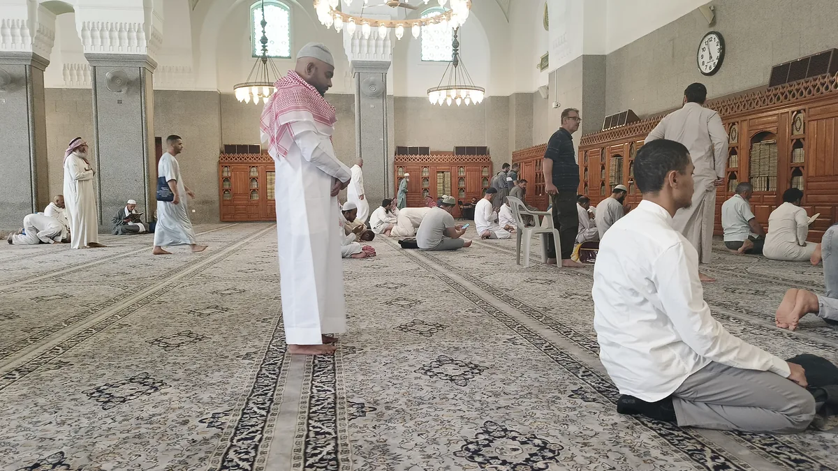 Worshippers praying inside Quba Mosque